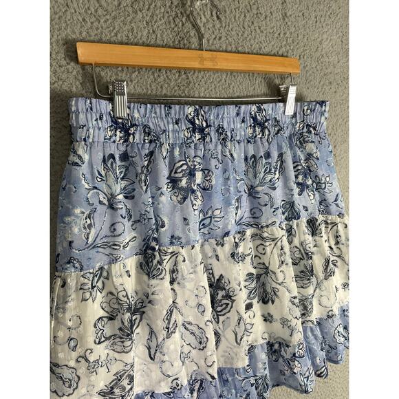 Rachel Zoe Blue Toile Print Skirt Size Large Lined Pull-On Smocked Cottagecore - Picture 9 of 11